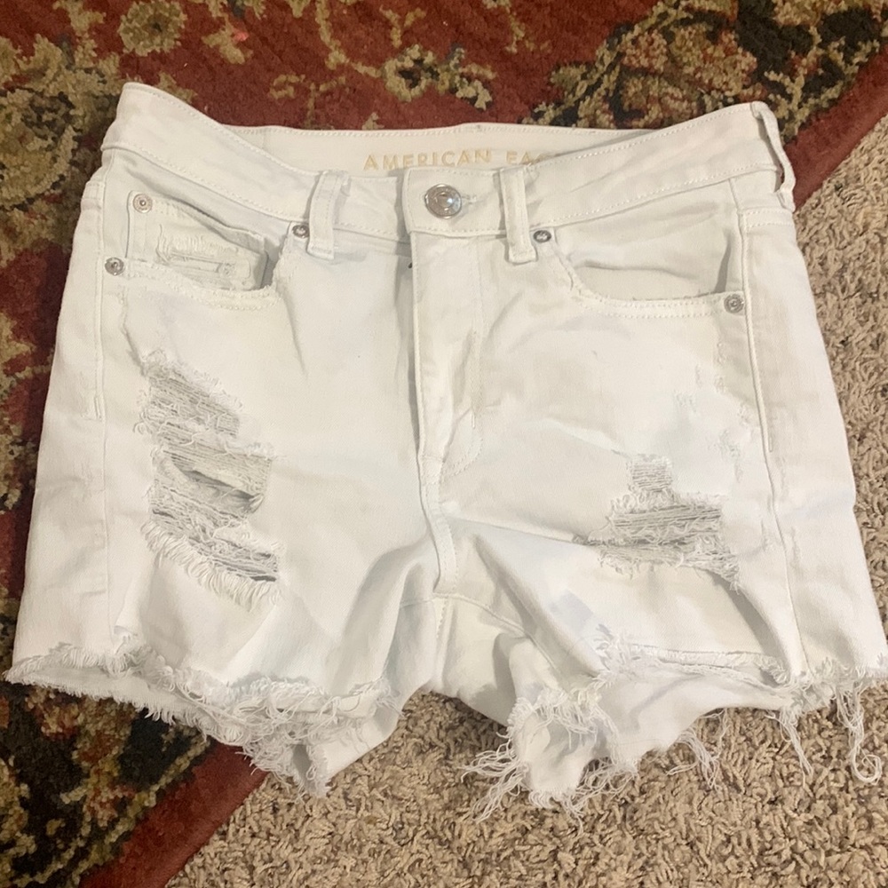 White distressed American Eagle jean shorts